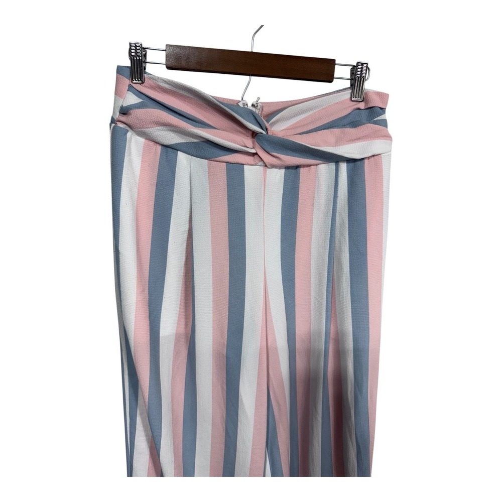 Colorful Striped Wide Leg Pants Knot Waist High Rise Resort Boho Style Women's L - Picture 3 of 6